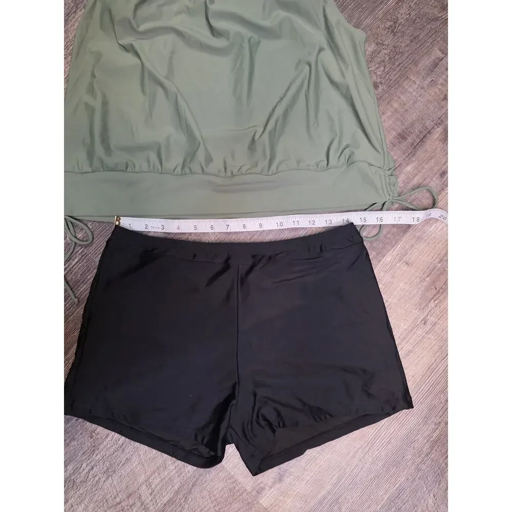 Holipick Size XL Tankini Swimsuit 2 Piece Olive Green Striped Strappy Back NWT - Picture 2 of 8